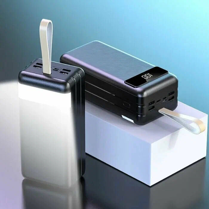 Внешний аккумулятор 60000 mAh с разъемами USB, Type-C и micro черный, повербанк с быстрой зарядкой — фото 1