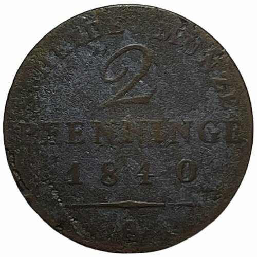 Германия, Пруссия 2 пфеннинга 1840 г. (A) клуб нумизмат монета 1 2 гроша пруссии 1821 года серебро фридрих вильгельм iii а