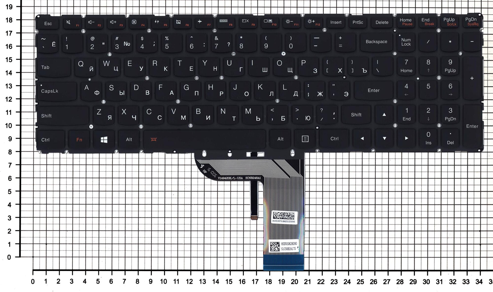 Клавиатура для Lenovo IdeaPad 700-17ISK черная без рамки с подсветкой