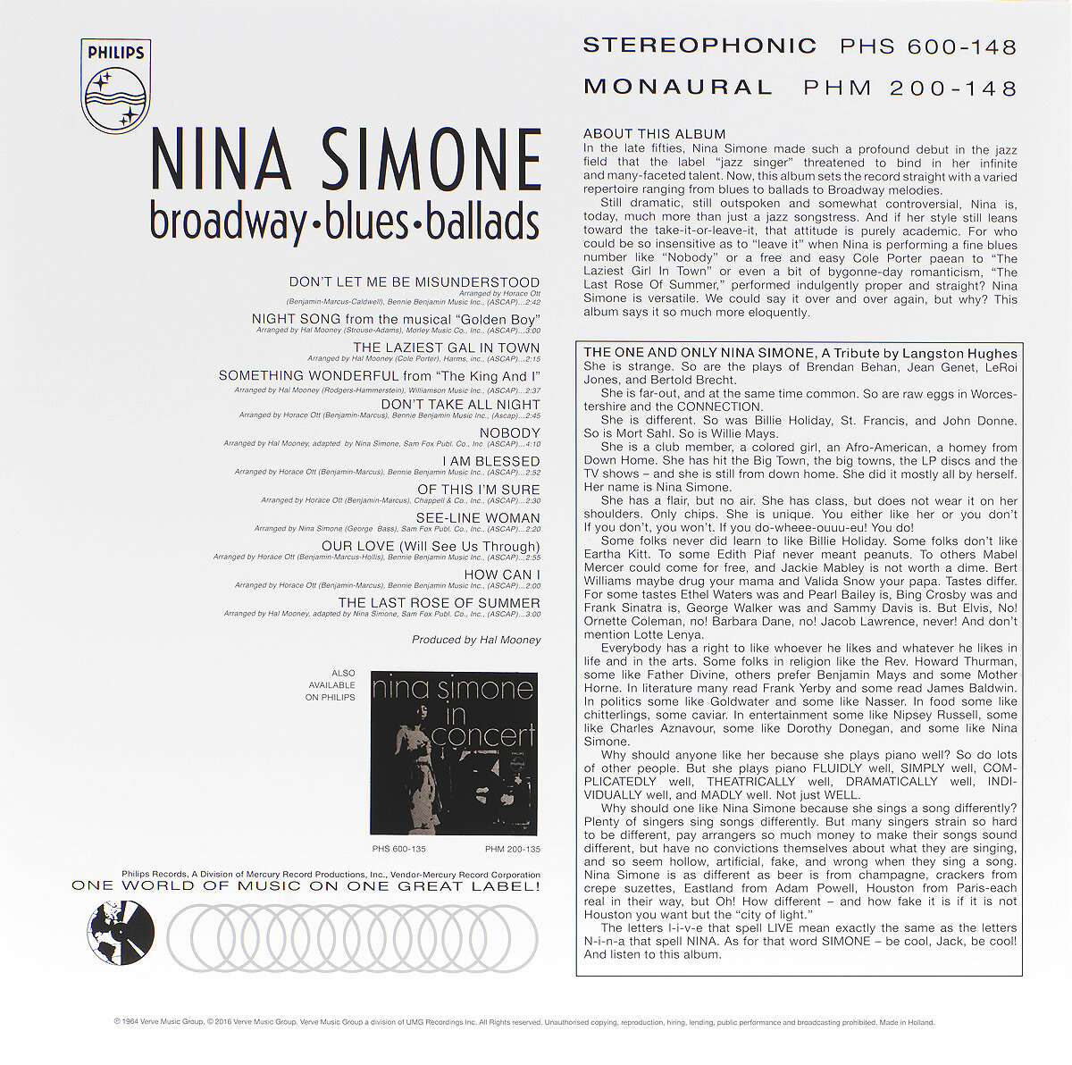 0600753605691, Виниловая пластинка Simone, Nina, Broadway, Blues, Ballads Universal Music - фото №3