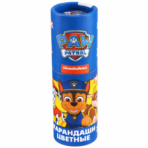 Карандаши цветные пластиковые в тубусе мини, 12 цветов, Paw Patrol