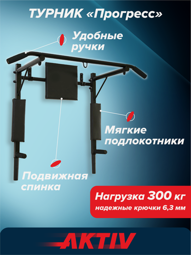 Изображение товара Турник-Брусья "Прогресс" черный с черными ручками ВБ разборный Aktiv