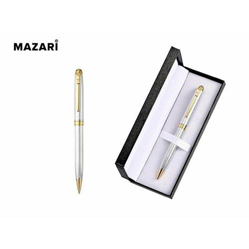 Ручка подарочная шариковая Circle S MAZARI 0,7мм, металлический серебристый корпус с золотыми элементами, пластиковый футляр, синяя. шариковая ручка fine sa s 0 7 синяя