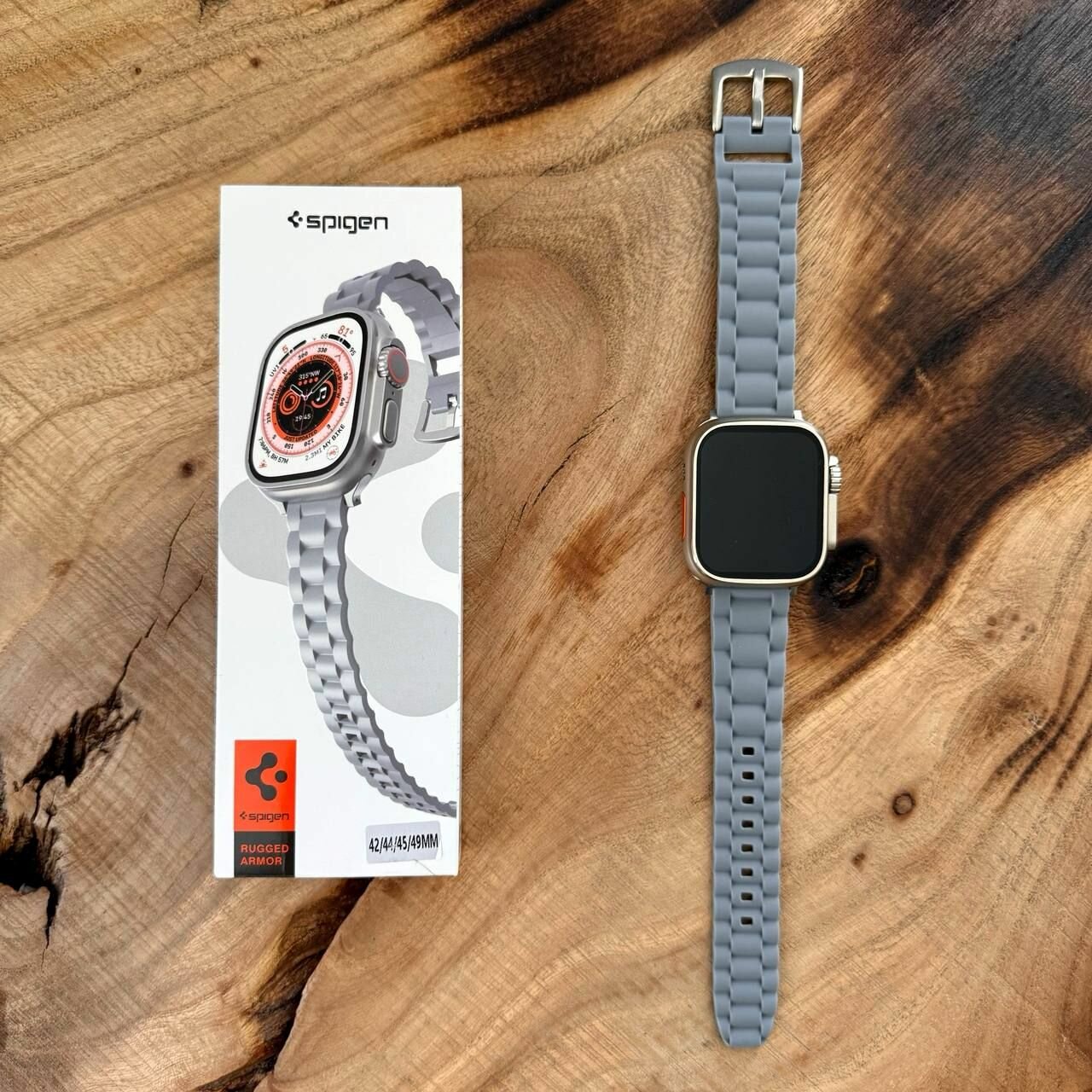 Ремешок силиконовый двойное плетение Spigen Lite / для часов Apple Watch Ultra 42/44/45/49mm / Серый