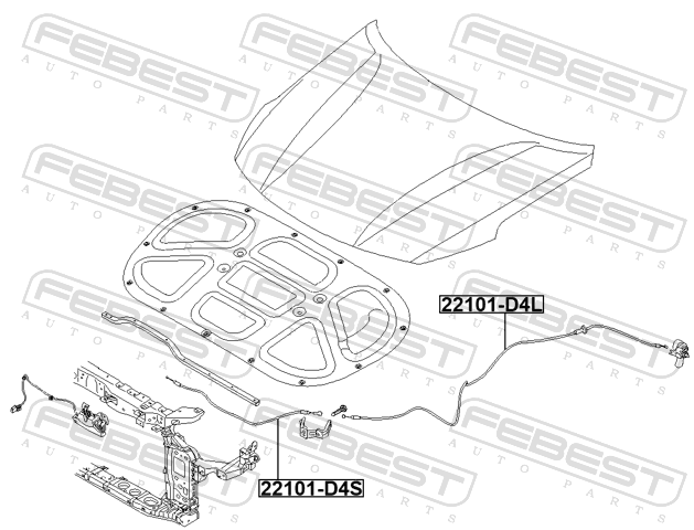 Трос привода открывания замка капота Febest 22101-D4L