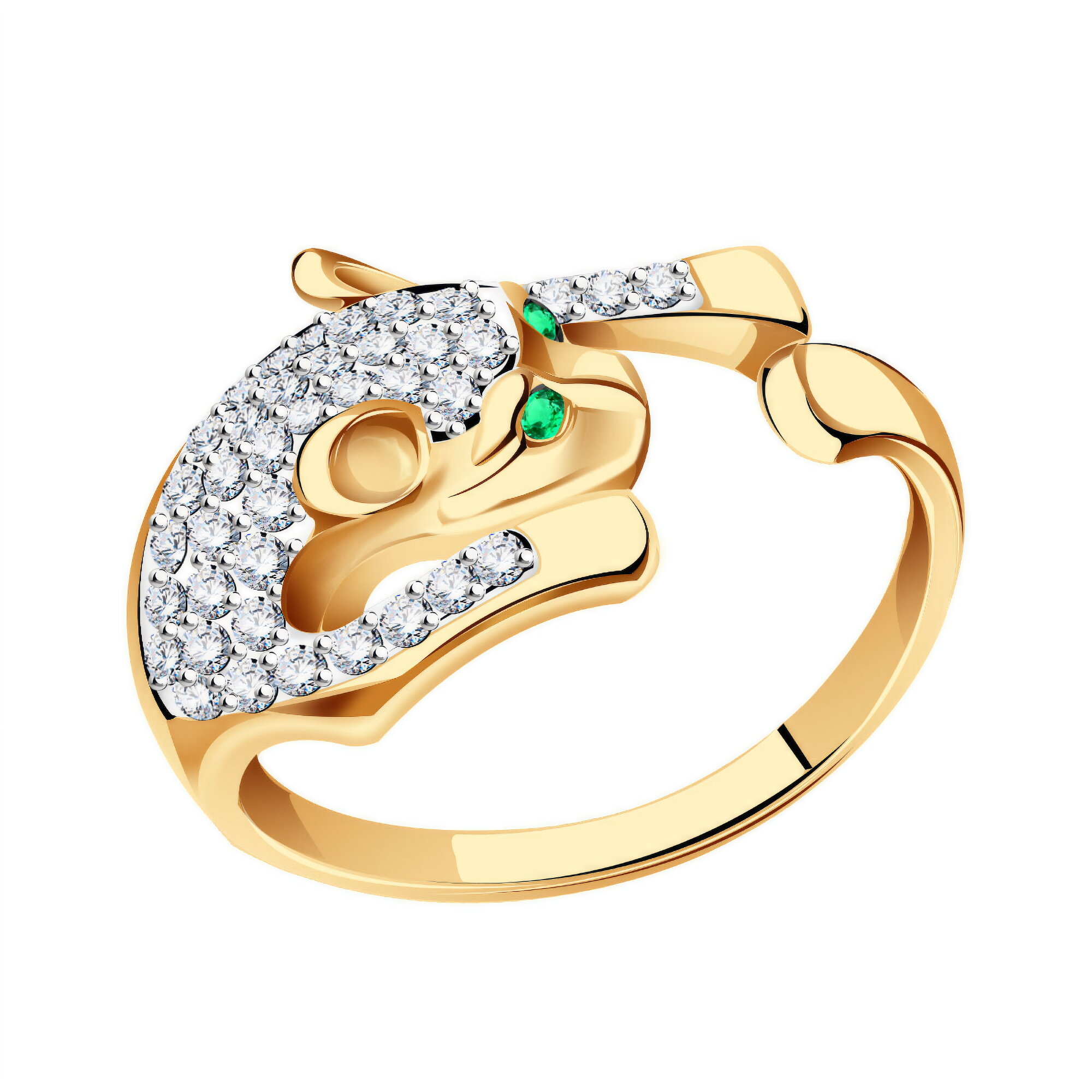 Кольцо Diamant online, красное золото, 585 проба, фианит, изумруд синтетический, размер 17.5, бирюзовый