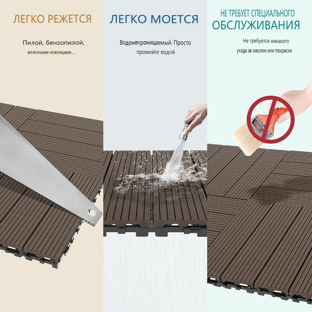 Облицовочная плитка для патио из древесно-пластикового композита 9 упаковок (083 кв. м) 30х30 см