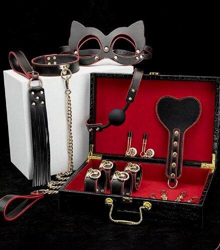 Изображение товара Набор для БДСМ игр 8 предметов G-Agent, черный с красным. Отличный подарок