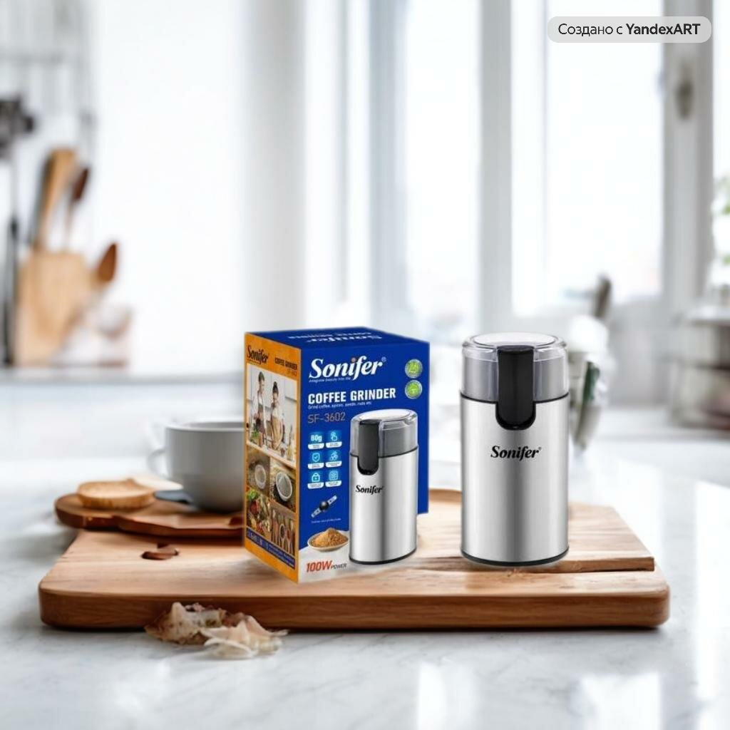 Кофемолка Sonifer SF-3602, 100Вт, ротационный нож, серебристо-черная