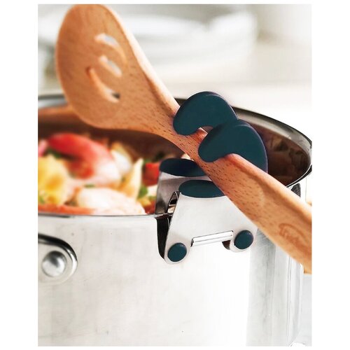 Стальной боковой зажим на посуду для лопатки, ложки, половника / Держатель прищепка для ложки / Боковой держатель на сковородку