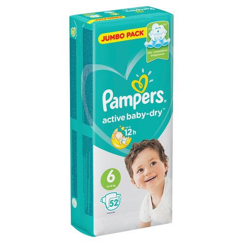 Подгузники Pampers Active Baby-Dry 6 размер, 13-18 кг, 52 шт