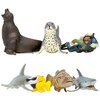 Фигурки игрушки серии Мир морских животных. Акула,морской леопард, рыба-лиса, морской лев, рыба-молот, рыба групер , дайвер (набор из 6 фигурок животных и 1 человека) - изображение