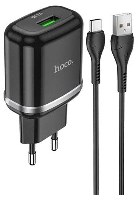 Сетевое зарядное устройство Hoco N3 Special single port QC3.0 charger set Type-C Черный