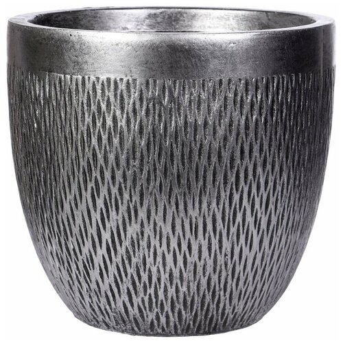 Кашпо Лотус Круглое, файберстоун, серебристый, D37 H33.5 cm
