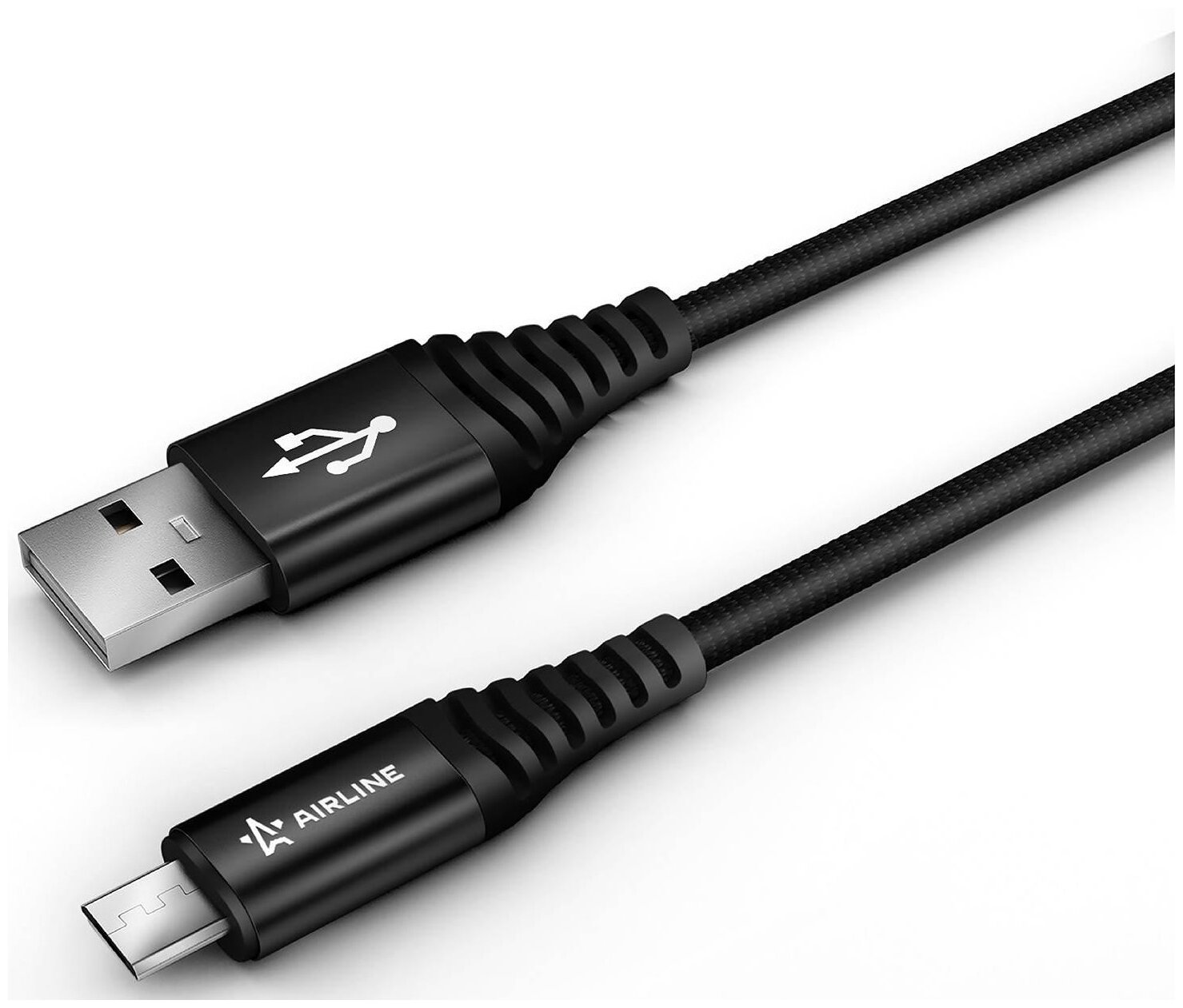 Кабель USB - micro USB 2м, черный нейлоновый AIRLINE - фото №1