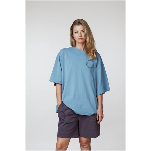 Футболка  COLLECTIBLE, оверсайз, круглый вырез, стрейч,  размер One size, голубой, синий