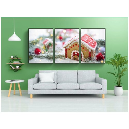 фото Набор модулных постеров для интерьера "пряников дом, зима, снег" 60x90 см. в тубусе, без рамки lotsprints