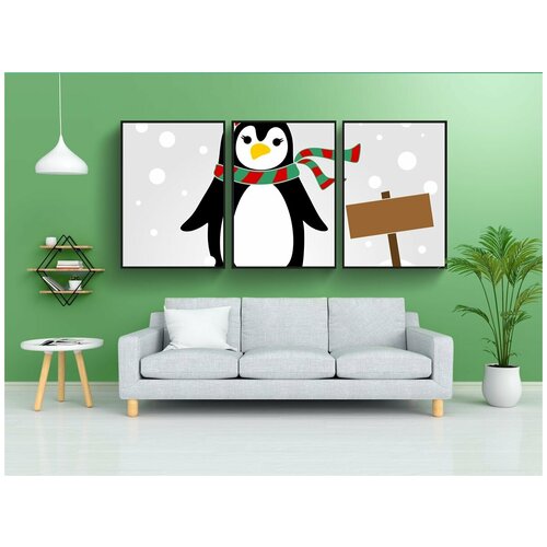фото Набор модулных постеров для интерьера "пингвин, милый, веселье" 60x90 см. в тубусе, без рамки lotsprints