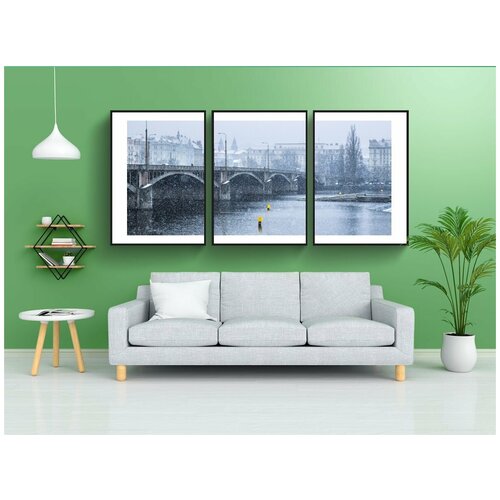 фото Набор модулных постеров для интерьера "снег, мост, зима" 60x90 см. в тубусе, без рамки lotsprints