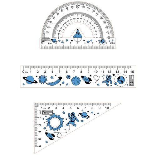 Феникс+ (канцтовары) Набор линеек Космос транспортир из нержавеющей стали с круглой головкой с поворотным углом линейка с металлическим рычагом регулируемый многофункциональны