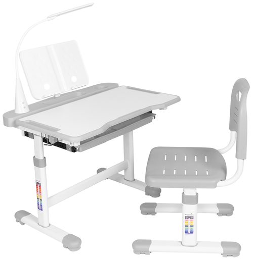 Комплект парта + стул Anatomica парта + стул + выдвижной ящик + подставка + светильник Vitera 70x55 см белый/серый