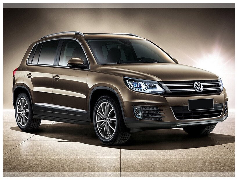 Пороги алюминиевые с площадкой "Premium-Black" (арт. A173ALB.5802.2) VOLKSWAGEN Tiguan 2007-2011-2017