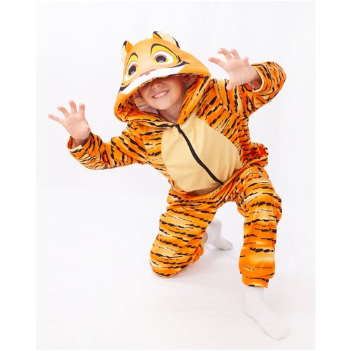 Кигуруми Тигр, размер 110-116, оранжевый, черный