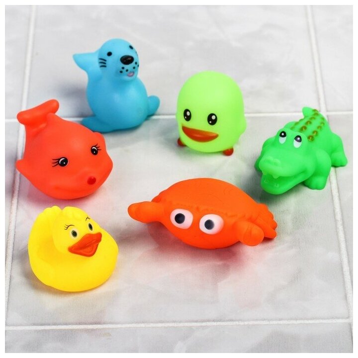Набор резиновых игрушек для игры в ванной «Малыши 2», пищалки, 6 шт, цвет микс
