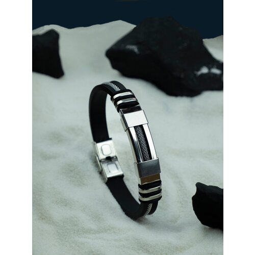 фото Браслет мужской каучуковый со стальным тросом 2beman