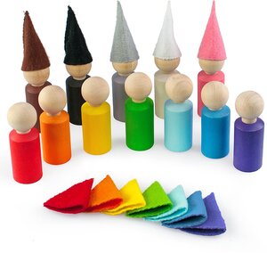 Ulanik Развивающий набор Гномы в колпачках 6 см 12 шт / сортер для детей цветной / методика Монтессори