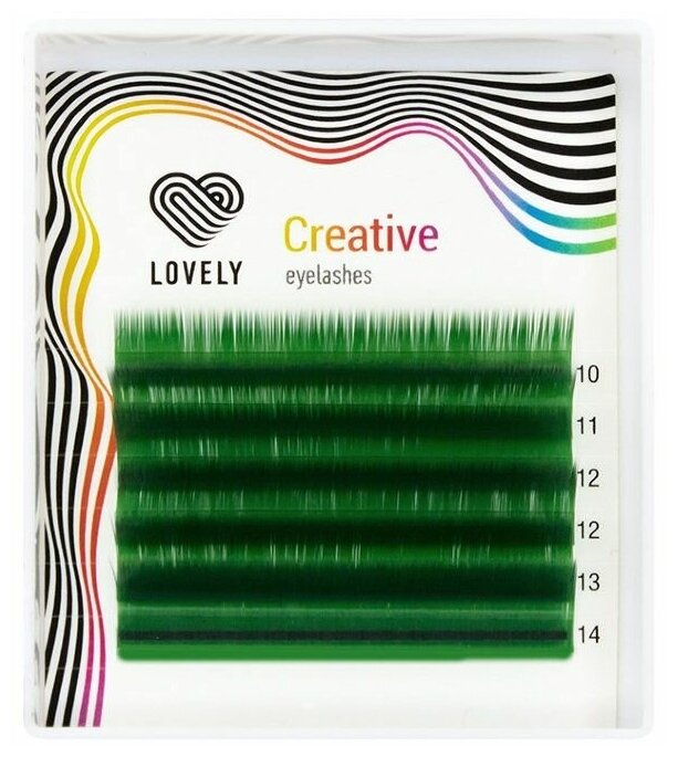 Ресницы Цветные Lovely Mini, Зеленые, D, 0.10, 7-11 mm, 6 линий