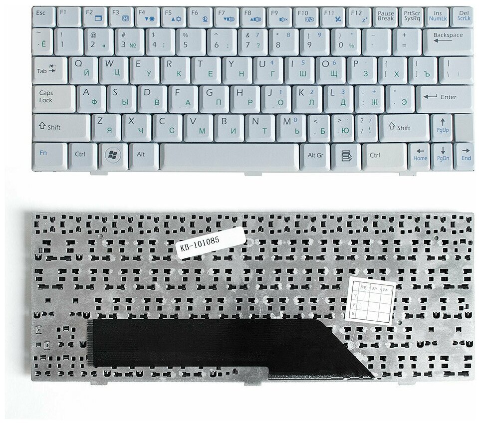Клавиатура для ноутбука MSI Wind U90 U100 U110 U115 U120 U123 Series Плоский Enter Белая без рамки PN V022322BS1