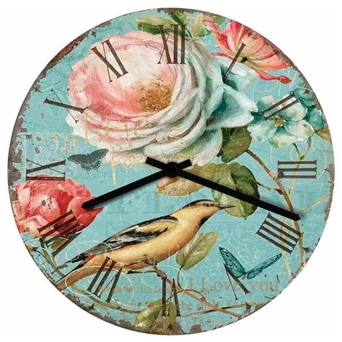 фото Svs настенные часы svs 3501043 vintage птица, бабочка и роза