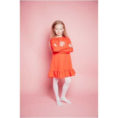 фото Платье dael kids, футер, хлопок, нарядное, размер 104, коралловый, красный