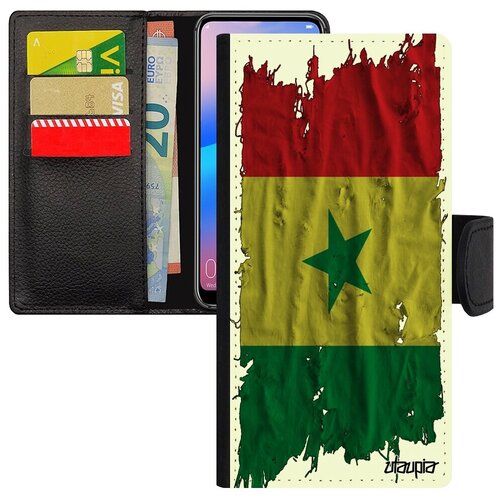 фото Ударопрочный чехол книжка для мобильного // samsung galaxy a50 // "флаг сенегала на ткани" страна дизайн, utaupia, белый