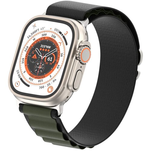 Ремешок для умных часов Apple Watch (Эпл Вотч) 42/44/45/49mm InnoZone Alpine Loop, черный/зеленый, нейлоновый