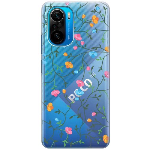 фото Ультратонкий силиконовый чехол-накладка transparent для xiaomi poco f3 с 3d принтом "сurly flowers" gosso