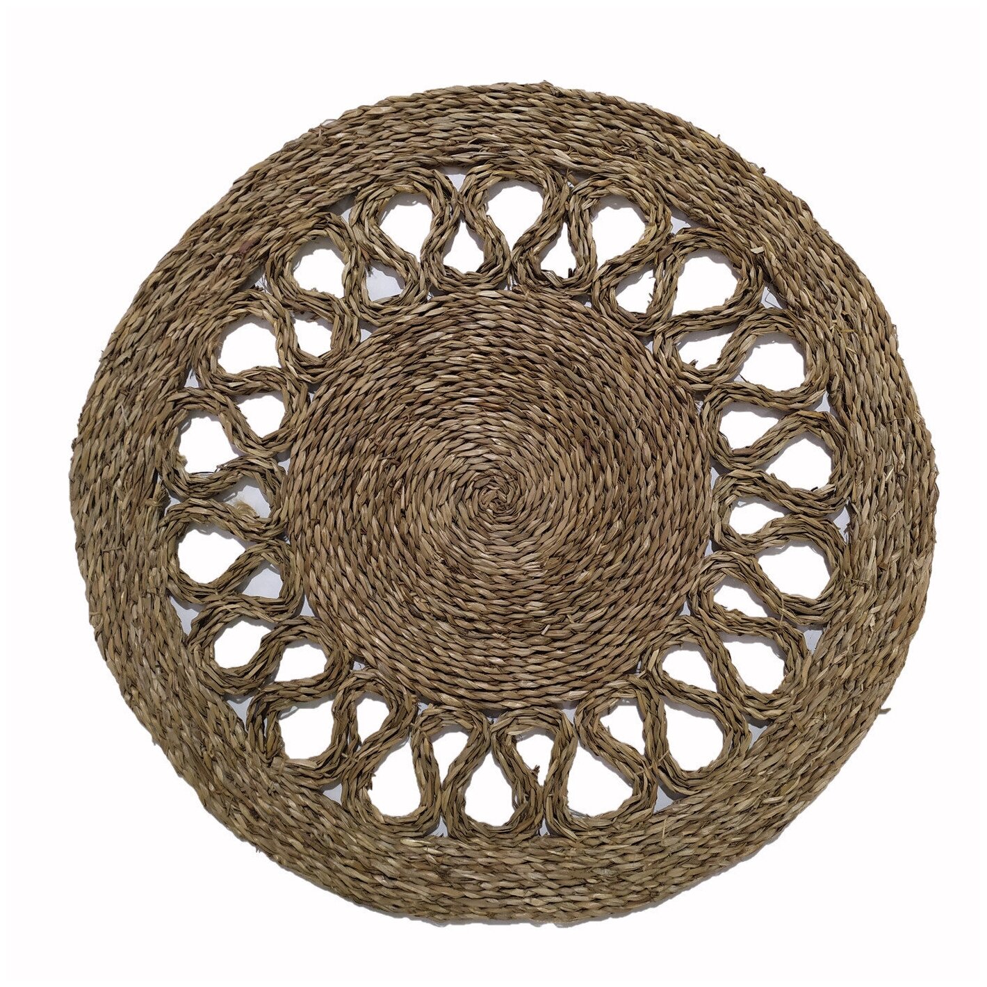 Ковер круглый плетеный без ворса складной, циновка из сыти, диаметр 90см / Bamboolend - фотография № 1