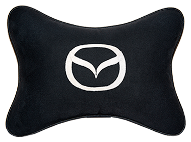 Автомобильная подушка на подголовник алькантара Black с логотипом автомобиля MAZDA