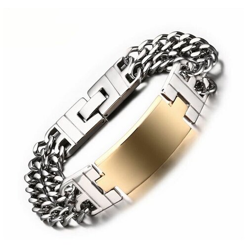 фото Широкий стальной браслет с планкой под гравировку 2beman