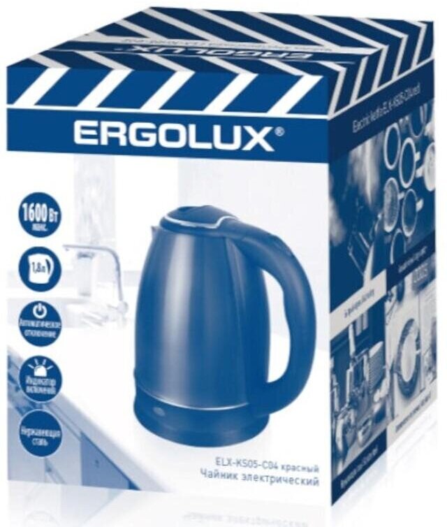 Чайник нержавеющая сталь ERGOLUX ELX-KS05-C04 красный промо, 220-240В, 1600 Вт - фотография № 2