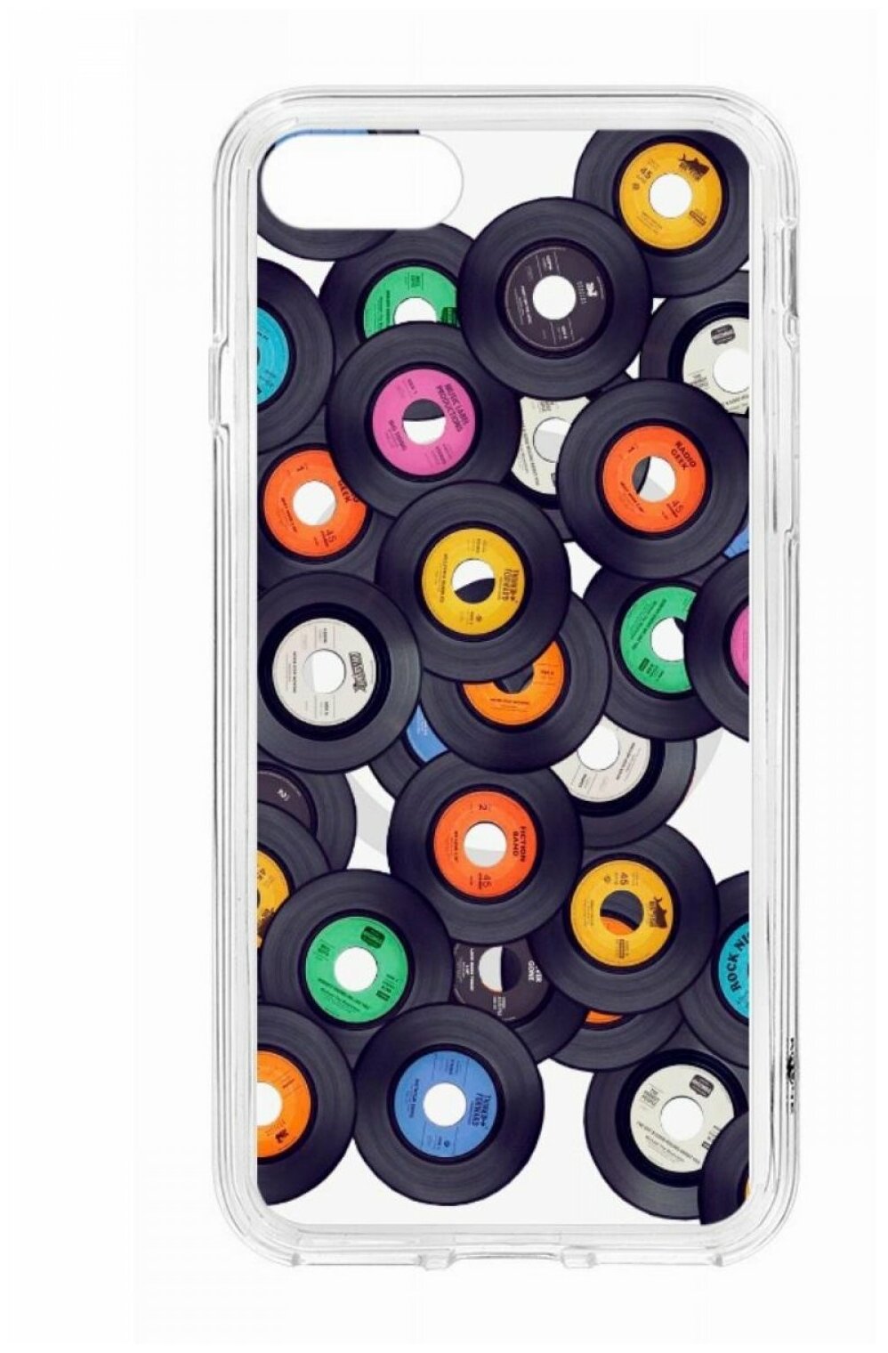 Чехол для iPhone 7/8/SE Kruche Print MagSafe Виниловые пластинки,прозрачная накладка с защитой камеры,с рисунком,противоударный силиконовый бампер