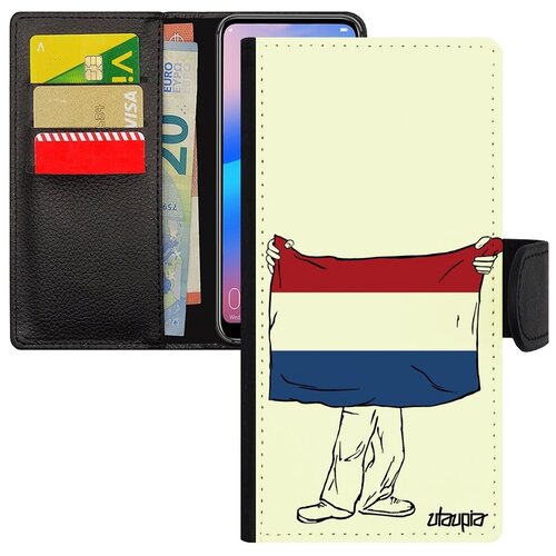 фото Ударопрочный чехол-книжка на телефон // huawei p20 pro // "флаг голландии с руками" путешествие дизайн, utaupia, белый