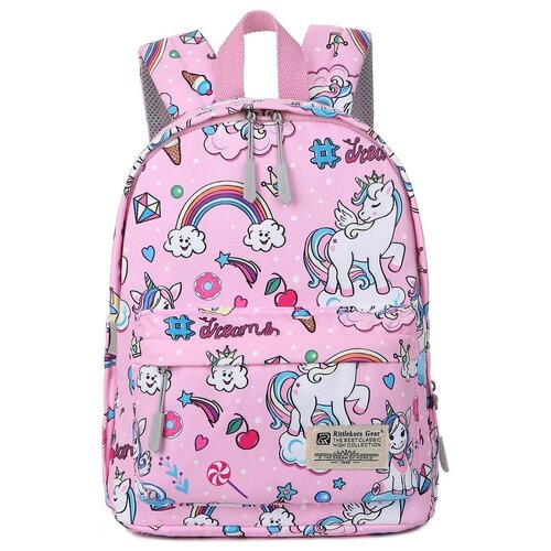 фото Молодёжный рюкзак с красочным принтом для школы и прогулок от rittlekors gear 5687 радужная лошадь розовый