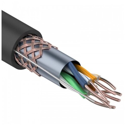 Витая пара SSTP кат.5e, 2 пары, CU, 305м, внешний, одножильный, черный, REXANT (01-0344) кабель витая пара sf utp кат 5e 4х2х0 51 медь наружн прокл черн м rexant 01 0344