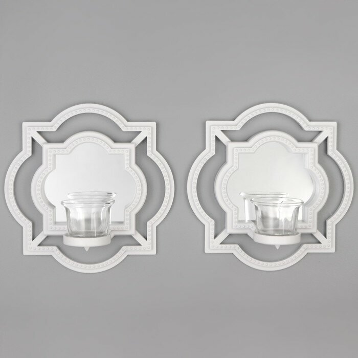 Sima-land Подсвечник настенный стекло на 1 свечу "Отражение" набор 2 шт d-4 см белая 8х20х20,5 см