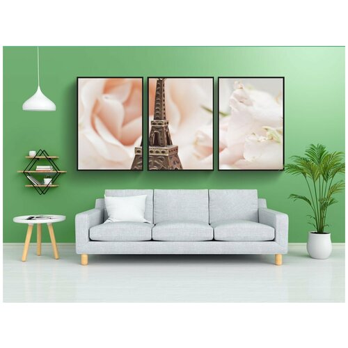 фото Набор модулных постеров для интерьера "эйфелева башня, розы, франция" 60x90 см. в тубусе, без рамки lotsprints