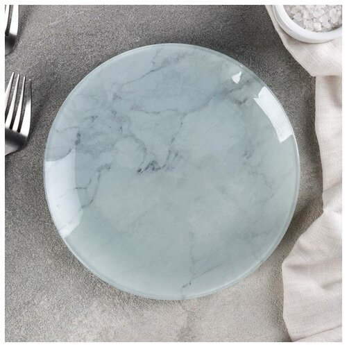 Доляна Тарелка стеклянная пирожковая Доляна «Марбл белый», d=17,5 см