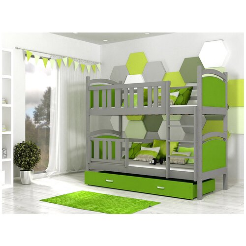 Двухъярусная кровать Ника, спальные места 90х190, цвет серый+зеленый