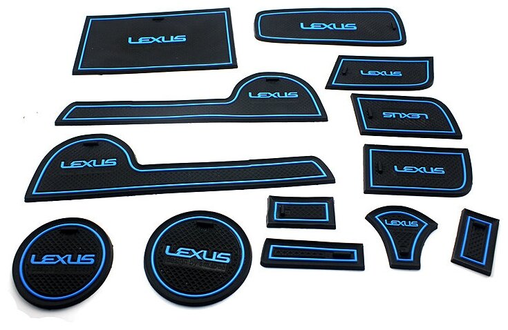 Коврики в подстаканники и в дверные ниши Lexus CT (синяя окантовка)
